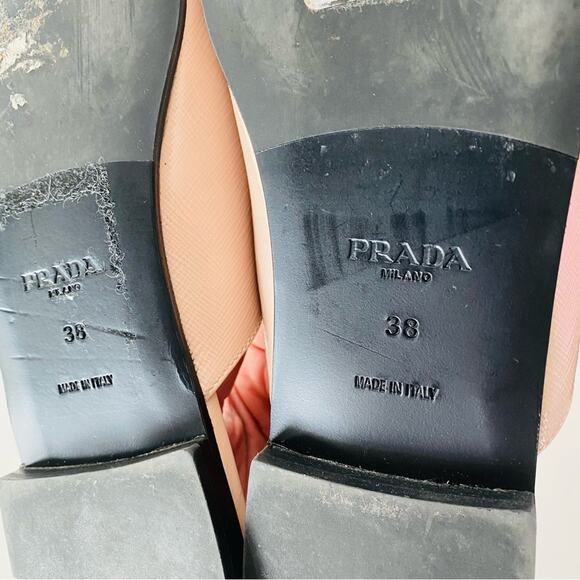 PRADA Nude Cream Beige Patent Leather Strap Pointed Toe Flats Slip On Slides 38 - Picture 11 of 16